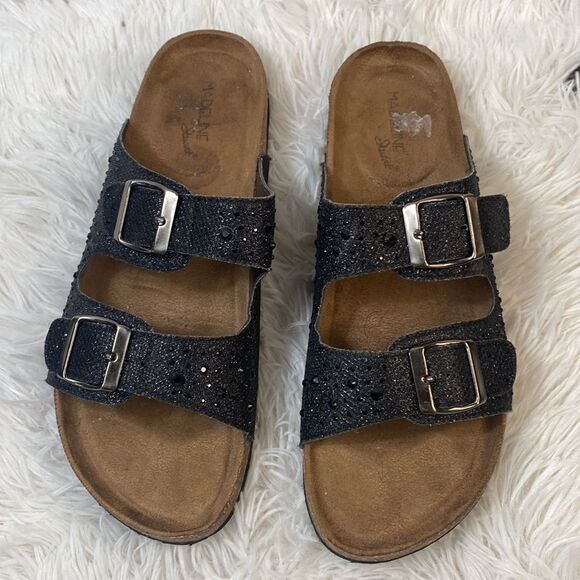 Madeleine Stuart Buckle Sandals Sz 9 Black w Sparkle Straps - Picture 3 of 12